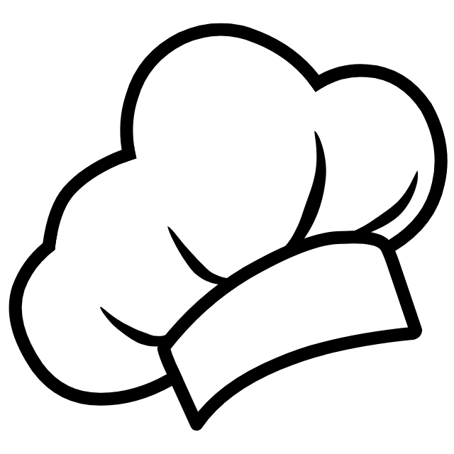 Pictogram van een koksmuts in zwart-wit
